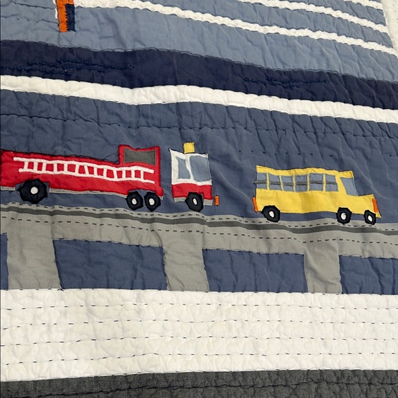 Pottery Barn Kids Transportation Quilt Multicolor Navy Blue Cotton PBK - Picture 5 of 11